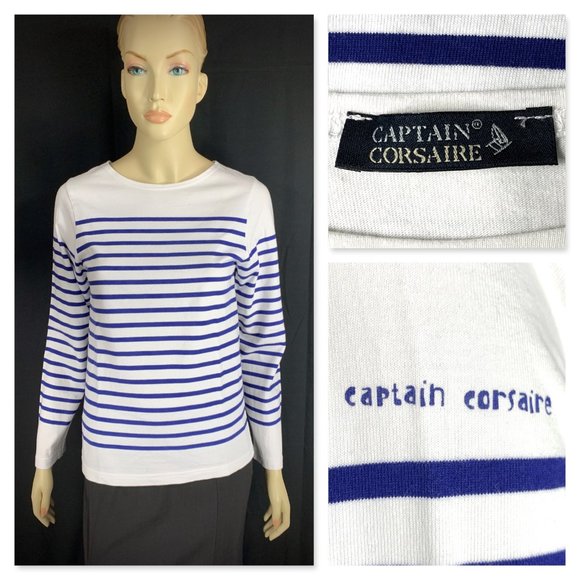 Captain Corsaire Sweaters - CAPTAIN CORSAIRE Striped Breton Nautical Sailor Logo Sweater Pullover - XS